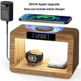 Multifunctional Bamboo Table Lamp Alarm Clock Wireless Charger - Charge Hub X